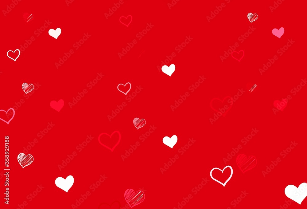 Light Pink, Red vector pattern with colorful hearts.