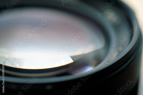 close up of lens with light reflection