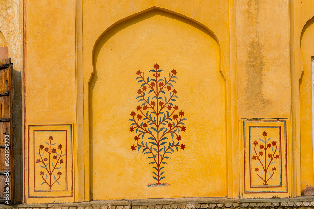It's Walls of the Amer Fort (Amber Fort and Amber Palace), a town near Jaipur, Rajasthan state, India. UNESCO World Heritage Site as part of the group Hill Forts of Rajasthan.