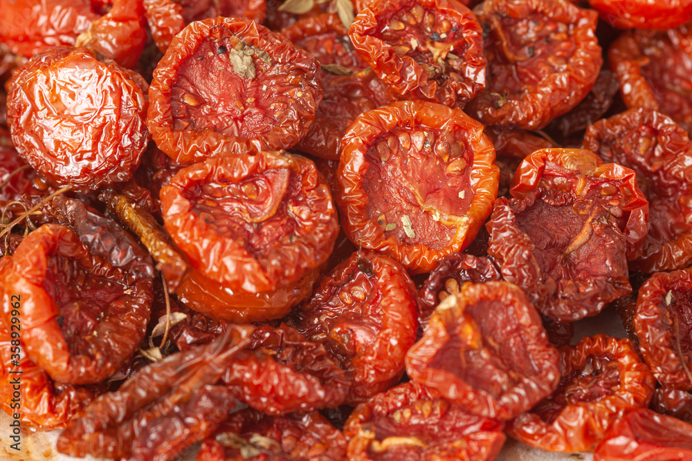 Sun-dried cherry tomatoes with olive oil and herbs.