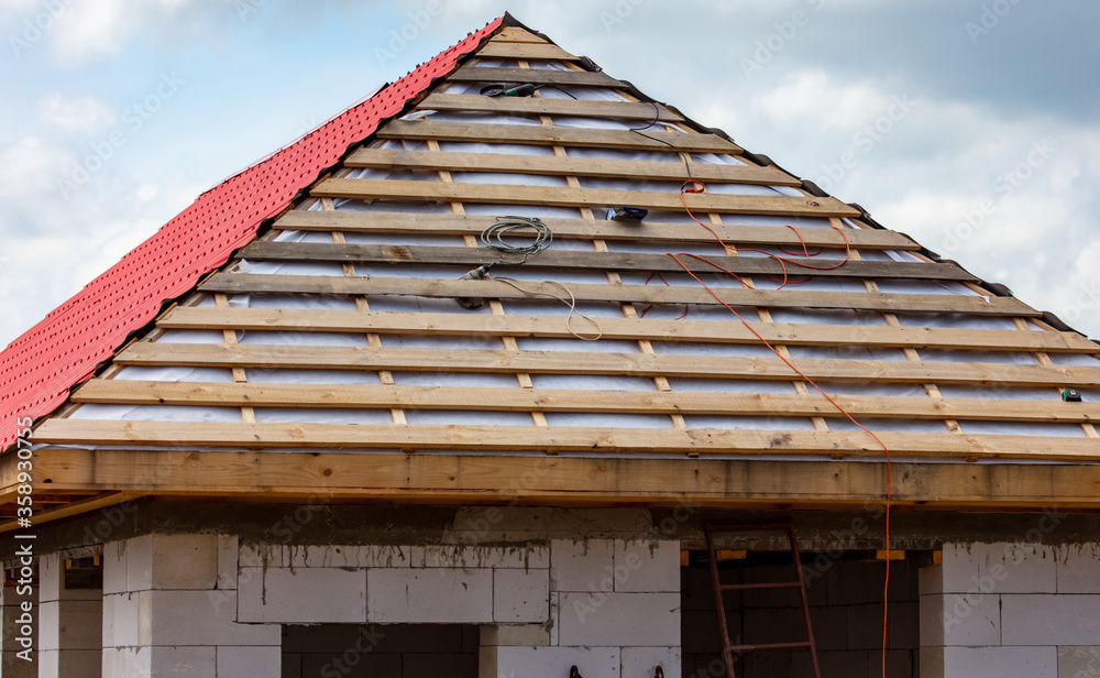 Wooden boards on the roof.