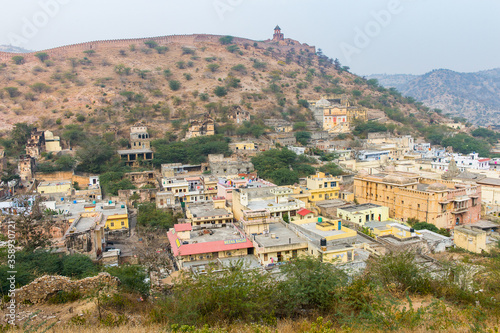 It's Town around Amer Fort (Amber Fort and Amber Palace), a town near Jaipur, Rajasthan state, India. UNESCO World Heritage Site as part of the group Hill Forts of Rajasthan.