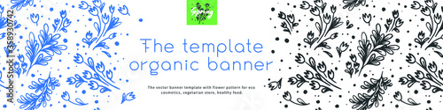 Banner organic ingredients, template design for healthy food concept, vegetarian food banner for eco store and market, eco-friendly background, green thinking concept, environmentally friendly banner.