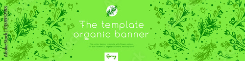 Banner organic ingredients, template design for healthy food concept, vegetarian food banner for eco store and market, eco-friendly background, green thinking concept, environmentally friendly banner.