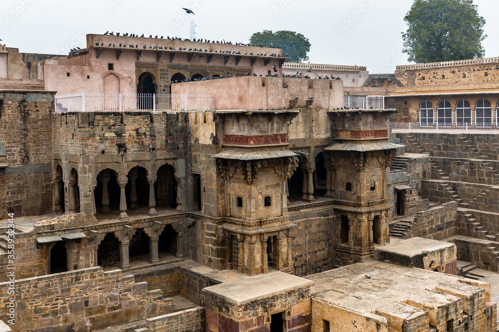 It's Part of the Chand Baori, a stepwell in the village of Abhaneri near Jaipur, state of Rajasthan. Chand Baori was built by King Chanda of the Nikumbha Dynasty