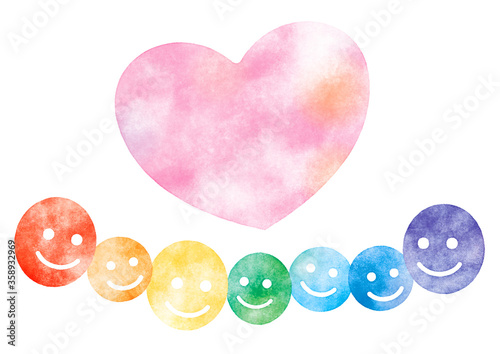 並んだ笑顔と大きなハート