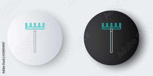 Line Garden rake icon isolated on grey background. Tool for horticulture, agriculture, farming. Ground cultivator. Housekeeping equipment. Colorful outline concept. Vector.