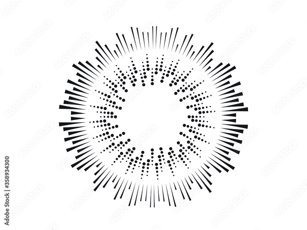 Halftone dots in circle form. Circular Music equalizer . Audio waves . Sound frequency . round logo . vector dotted frame . design element Halftone dots in circle form. Circular Music equalizer . Audio waves . Sound frequency . round logo . vector dotted frame . design element
