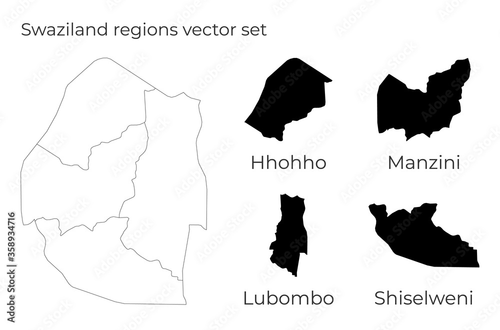 Swaziland map with shapes of regions. Blank vector map of the Country ...