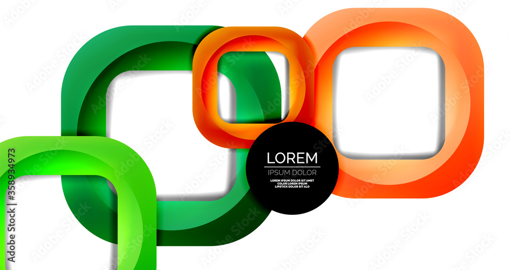 Fototapeta premium Square geometric vector abstract background, dynamic modern minimal template. Multicolored square shapes with round corners overlapping each other