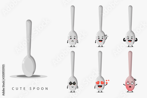 Cute spoon mascot design set