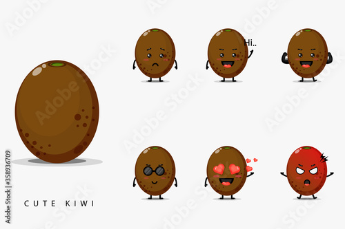 Set of cute fruit kiwi mascots
