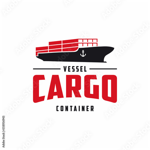 Vintage Cargo vessel ship logo design. Shipping boat logotype