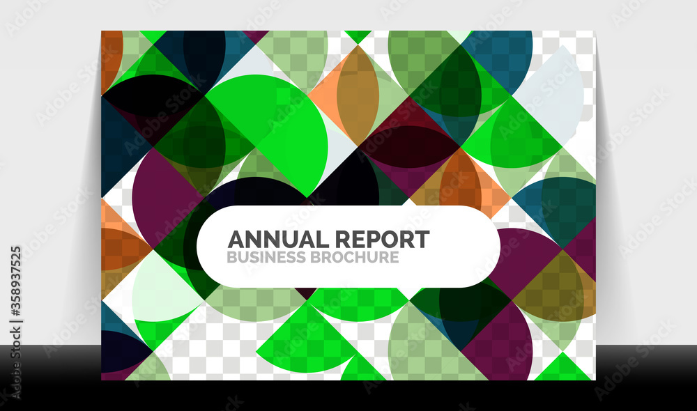 Horizontal A4 business flyer annual report template, circles and triangle style shapes modern geometric design for brochure layout, magazine or booklet Horizontal A4 business flyer annual report template, circles and triangle style shapes modern geometric design for brochure layout, magazine or booklet