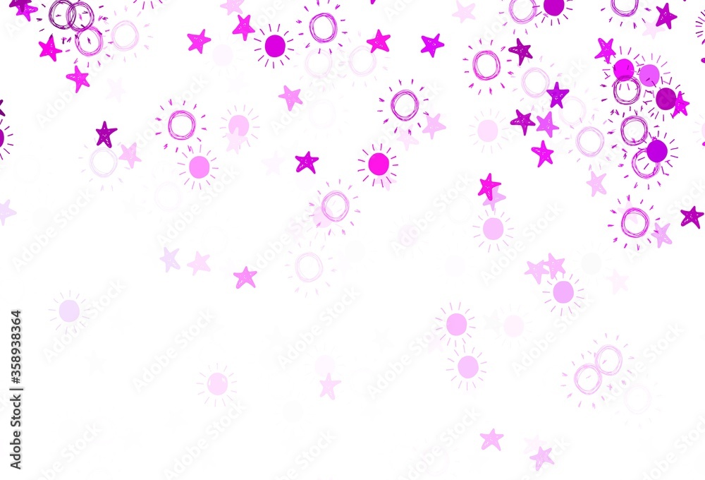 Light Purple, Pink vector layout with stars, suns.