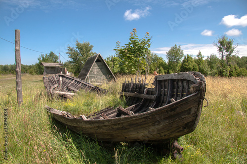 View to old  partly abandoned village in Saaremaa island in Estonia. 