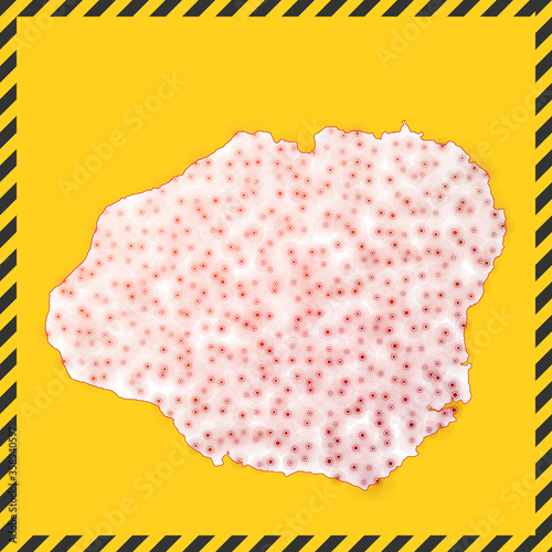 Kauai closed - virus danger sign. Lockdown island icon. Black striped border around map with virus spread concept. Vector illustration.