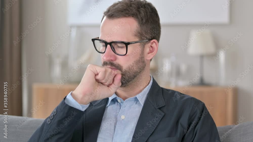 Portrait of Sick Young Businessman Coughing, Allergy Portrait of Sick Young Businessman Coughing, Allergy
