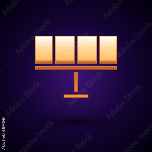 Gold Solar energy panel icon isolated on black background. Vector Illustration.