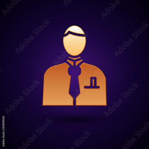 Gold Businessman or stock market trader icon isolated on black background. Vector Illustration.