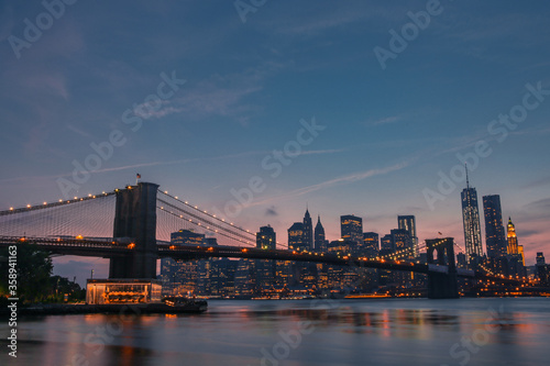 Brooklyn Bridge and Manhattan Skyline at sunset 