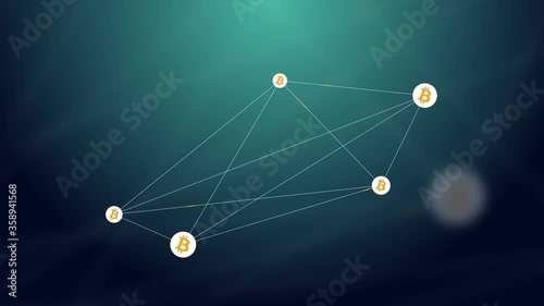 Bitcoin Decentralized Blockchain Cryptocurrency Network and Currency, Animation Concept Loop