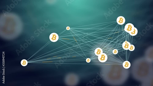 Bitcoin Decentralized Blockchain Cryptocurrency Network and Currency, Animation Concept Loop