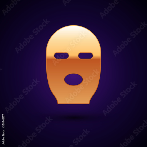 Gold Thief mask icon isolated on black background. Bandit mask, criminal man. Vector Illustration.