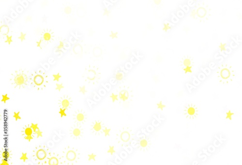 Light Yellow vector layout with stars, suns.