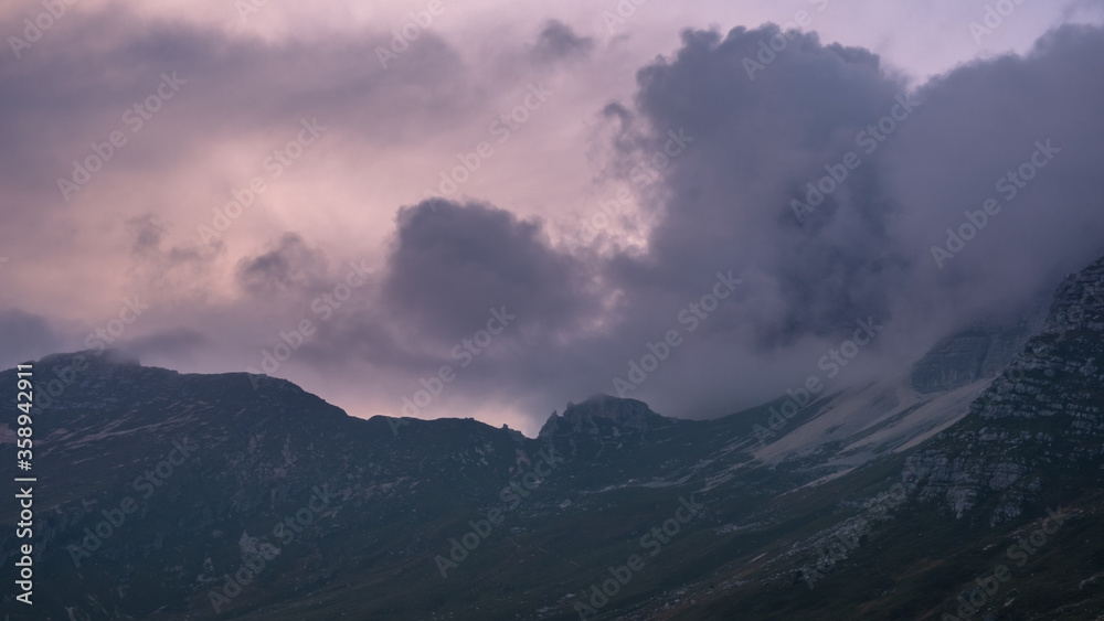 Sunset in the Montasio group in the Julian Alps