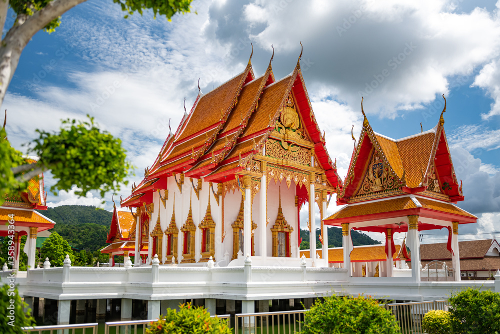 Beautiful buddhist temple in Phuket where Thai people respect.