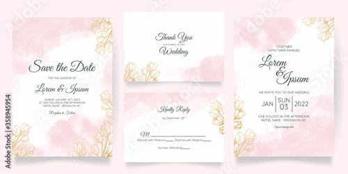 watercolo wedding invitation card template set with  floral decoration © Budi