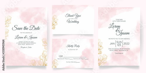 watercolo wedding invitation card template set with  floral decoration
