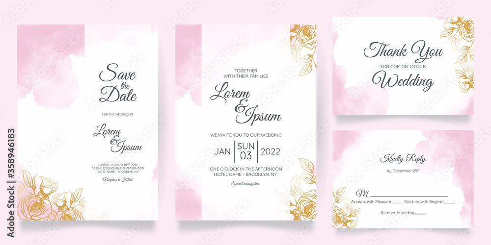 watercolo wedding invitation card template set with floral decoration watercolo wedding invitation card template set with floral decoration