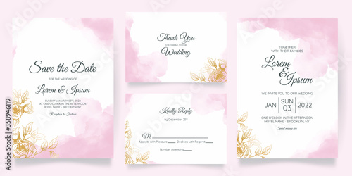 watercolo wedding invitation card template set with floral decoration
