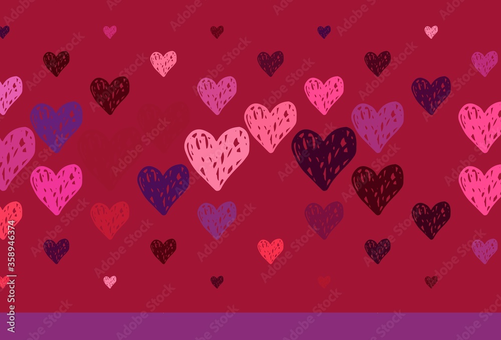 Light Purple, Pink vector backdrop with sweet hearts.