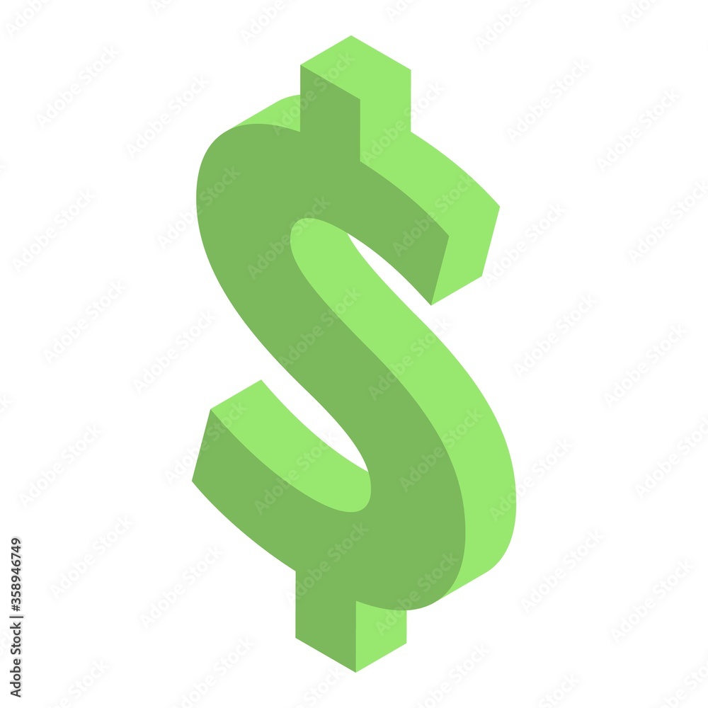 Green dollar sign icon. Isometric of green dollar sign vector icon for web design isolated on white background Green dollar sign icon. Isometric of green dollar sign vector icon for web design isolated on white background