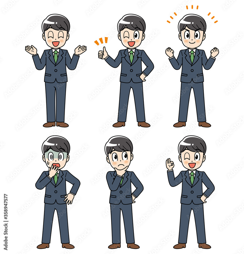 スーツ 男性 ビジネス ビジネスマン リクルート バリエーション 全身 立ち姿 ポーズ 仕草 ジェスチャー セット 複数 起立 案内 こちら グッジョブ 親指を立てる Ok ショック 焦る 冷や汗 考える うーむ ガッツポーズ 元気 代 30代 男社会人 社員 スタッフ 会社員 職業