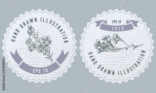 Monochrome labels design with illustration of wax flower