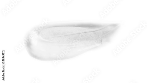 close up of white cream sample on white background