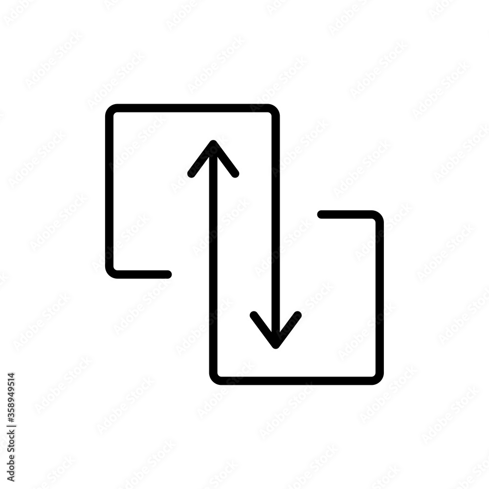 Concepto compartir datos. Icono plano lineal flechas en cuadrados en dos sentidos en color negro