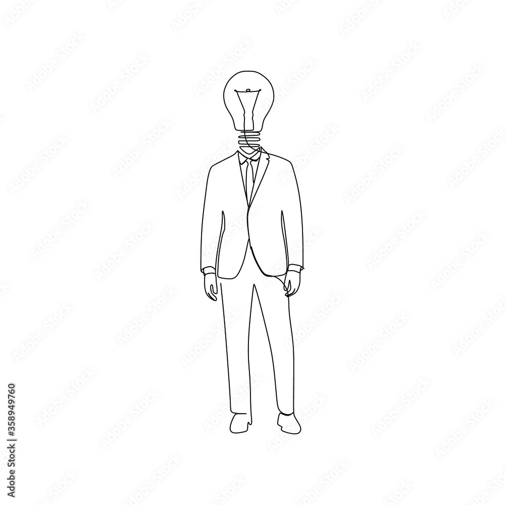 Bulb smart suit bussiness man success continuous line one line art