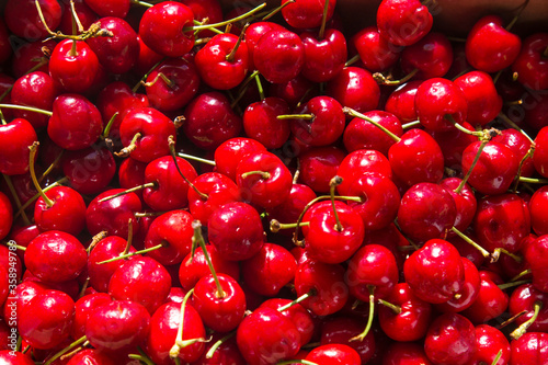 group of fresh red cherries