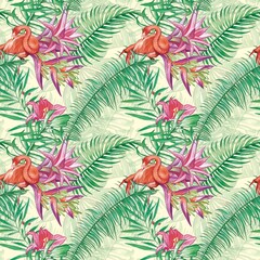 Papier peint photo Jungle Fleurs exotiques vives feuilles tropicales été  © Svet