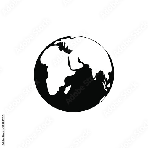 Planet earth  globe  vector icon. Black silhouette isolated on white background  flat design  eps 10.