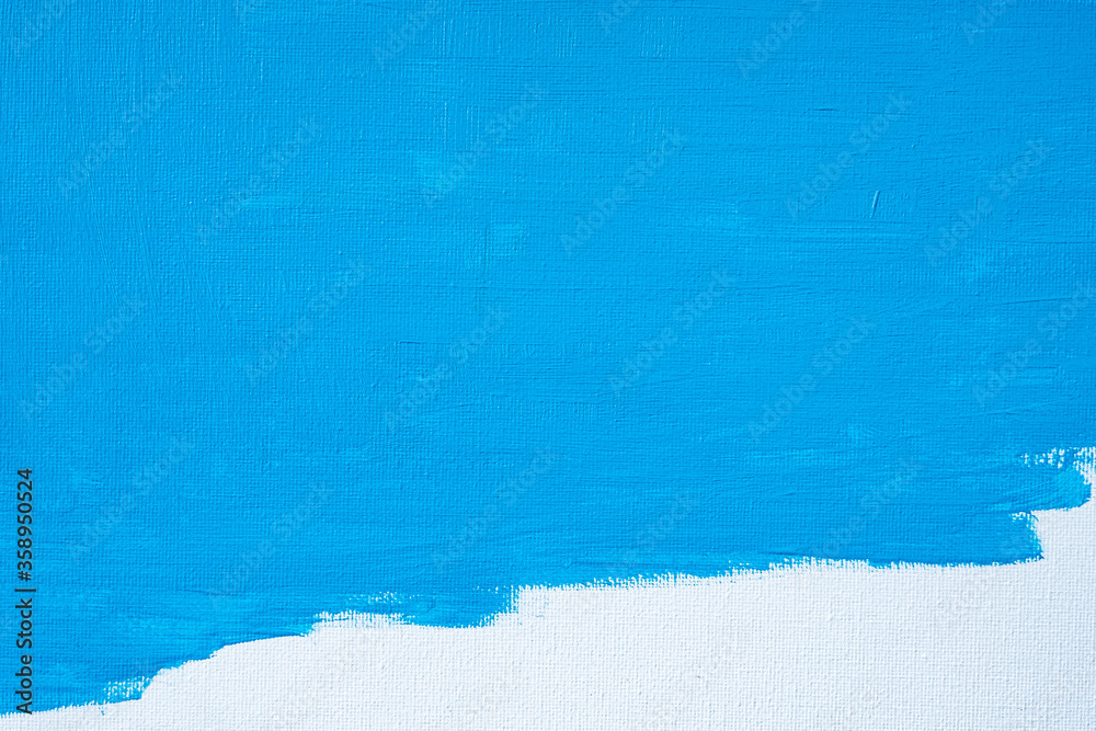 Blue color abstract paint with a brush and textures of water color oil colour drawing lines on white canvas background