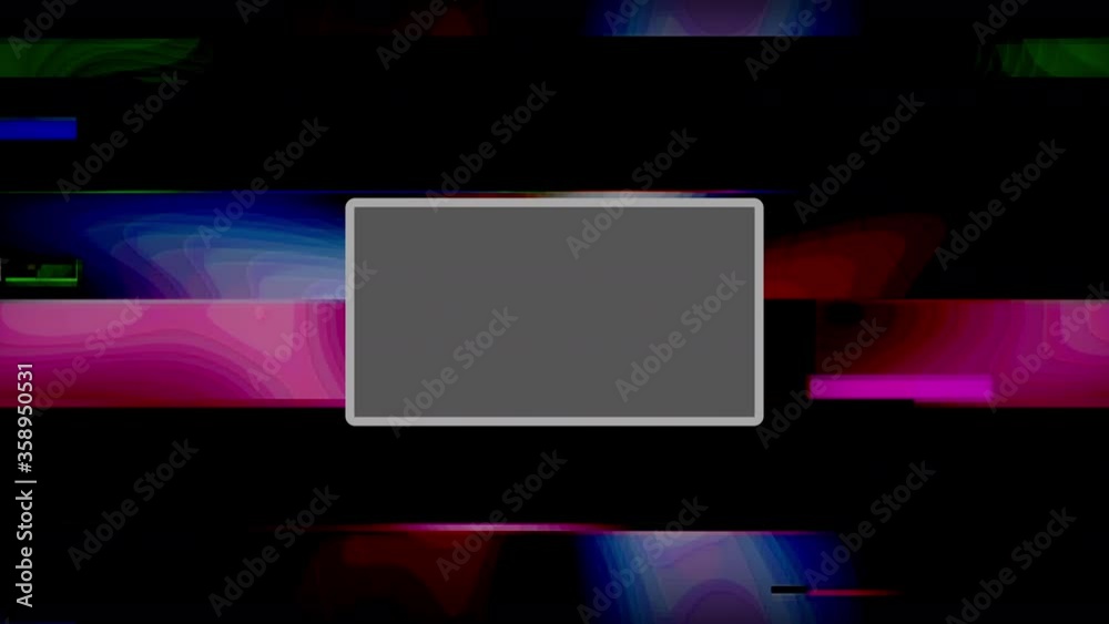 Intentional distortion and glitch effect on a TV screen with a flashing text in a box: Emergency Broadcast. Intentional distortion and glitch effect on a TV screen with a flashing text in a box: Emergency Broadcast.