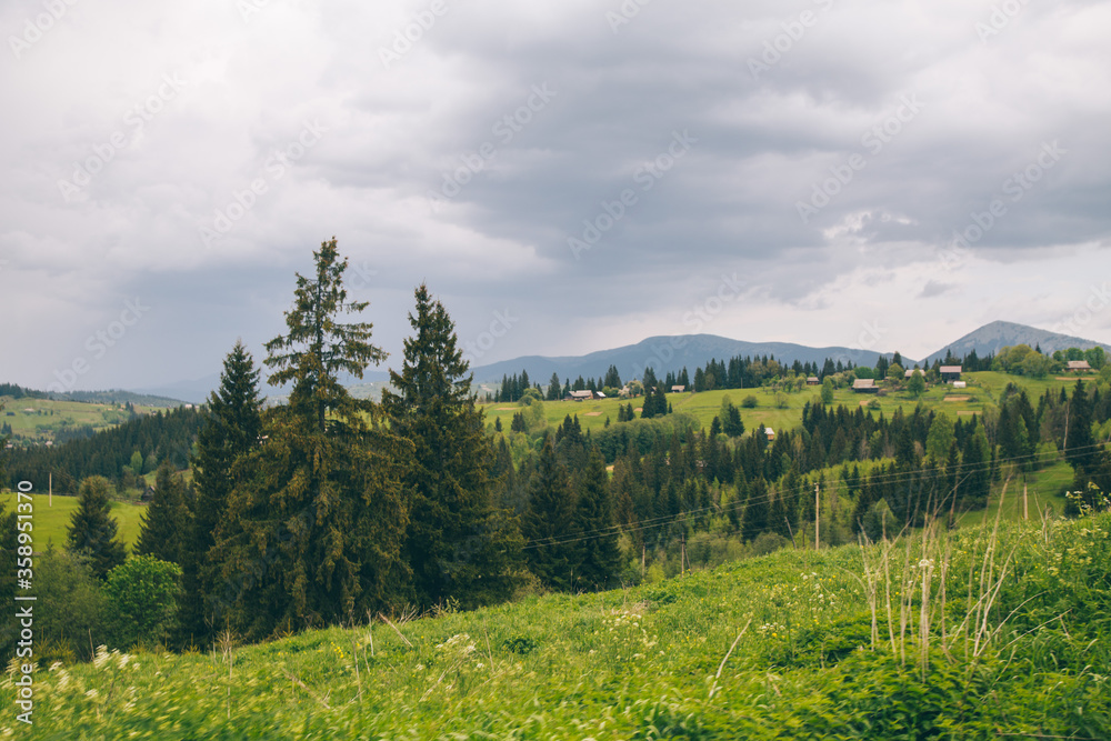 Obraz premium Hiking to mountain village at summer season, travel concept, Ukraine