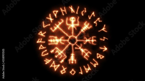 This is Animated Runic Sign. Runic Circle on Fire, Futhark 4k.