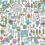 Seamless ethnic pattern. Primitive art.
Hand drawing simple sketches.
